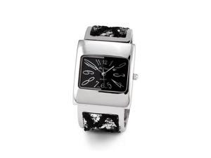 Ladies Black Glitter Silver Tone Quartz Bracelet Watch