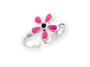 925 Sterling Silver Pink Enamel Daisy Flower Toe Ring