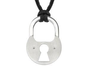 Locked and Secure: Designer Inspired Surgical Stainless Steel Brushed Finish Unisex Padlock Pendant on a Black Cord