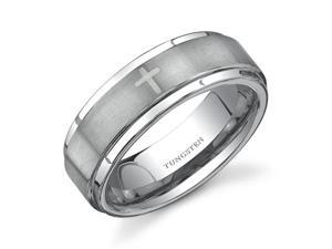 Flat Edge Brush Finish with Cross Laser Pattern 7 mm Comfort Fit Mens Tungsten Wedding Band Ring Size 12.5 Flat Edge Brush Finish with Cross Laser Pattern 7 mm Comfort Fit Mens Tungsten Wedding Band Ring Size 12.5
