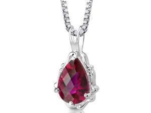Oravo SP8302 Pear Shape Checkerboard Cut Created Ruby in Sterling Silver Pendant with 18" Necklace Oravo SP8302 Pear Shape Checkerboard Cut Created Ruby in Sterling Silver Pendant with 18" Necklace