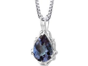 Imperial Beauty: Sterling Silver Pear Shape Checkerboard Cut Alexandrite Pendant with 18 inch Silver Necklace and Imperial Beauty: Sterling Silver Pear Shape Checkerboard Cut Alexandrite Pendant with 18 inch Silver Necklace and