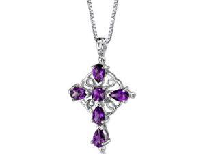 Vintage Delight: Sterling Silver 2.25 carats Multishape Checkerboard Cut Amethyst CROSS Pendant with 18 inch Silver Necklace and Vintage Delight: Sterling Silver 2.25 carats Multishape Checkerboard Cut Amethyst CROSS Pendant with 18 inch Silver Necklace and