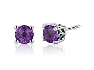 Scroll Design 1.50 Carats Amethyst Round Cut Stud Earrings in Sterling Silver Scroll Design 1.50 Carats Amethyst Round Cut Stud Earrings in Sterling Silver