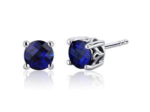 Scroll Design 2.00 Carats Blue Sapphire Round Cut Stud Earrings in Sterling Silver Scroll Design 2.00 Carats Blue Sapphire Round Cut Stud Earrings in Sterling Silver