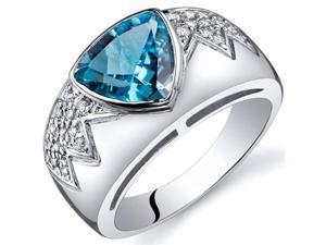 Glam Trillion Cut 2.00 Carats Swiss Blue Topaz CZ Diamond Ring in Sterling Silver Size 5