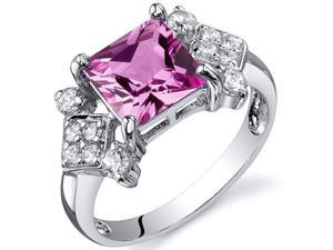 Princess Cut 2.25 carats Pink Sapphire CZ Diamond Ring in Sterling Silver Size  6, Available in Sizes 5 thru 9