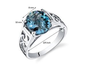 Checkerboard Cut 2.75 carats London Blue Topaz Solitiare Ring in Sterling Silver Size  7, Available in Sizes 5 thru 9