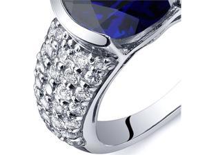 Bezel Set Large 5.25 Carats Blue Sapphire Ring in Sterling Silver Size 6