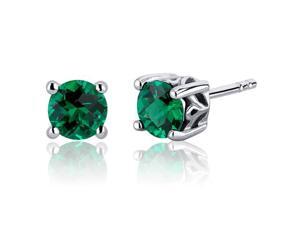 Scroll Design 1.50 Carats Emerald Round Cut Stud Earrings in Sterling Silver Rhodium Finish Scroll Design 1.50 Carats Emerald Round Cut Stud Earrings in Sterling Silver Rhodium Finish