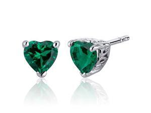 Oravo 1.50 Carats Emerald Heart Shape Stud Earrings in Sterling Silver Rhodium Finish Oravo 1.50 Carats Emerald Heart Shape Stud Earrings in Sterling Silver Rhodium Finish