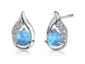 Blue Opal Earrings Sterling Silver Round Cabochon 1.00 Carats Blue Opal Earrings Sterling Silver Round Cabochon 1.00 Carats