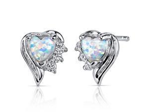 Opal Earrings Sterling Silver Heart Shape 1.00 Carats Opal Earrings Sterling Silver Heart Shape 1.00 Carats