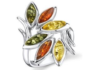 Baltic Amber Leaf Branch Ring Sterling Silver Multiple Colors, Sizes 5 through 9