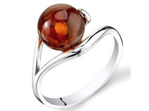Baltic Amber Spherical Spiral Ring Sterling Silver Cognac Color, Sizes 5 through 9