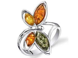 Baltic Amber Butterfly Ring Sterling Silver Cognac Color Multiple Colors, Sizes 5 through 9