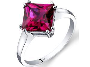 14K White Gold Created Ruby Solitaire Ring 3.25 Carat Princess Cut Size 7 14K White Gold Created Ruby Solitaire Ring 3.25 Carat Princess Cut Size 7