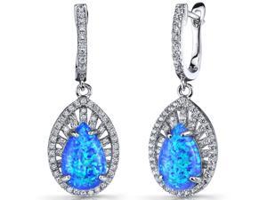 Created Blue Opal Nebula Drop Earrings Sterling Silver 3 Carats Created Blue Opal Nebula Drop Earrings Sterling Silver 3 Carats