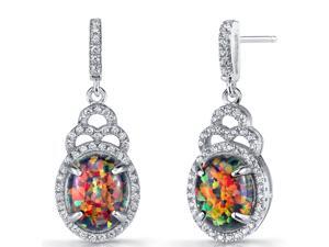 Created Black Opal Harlequin Dangling Earrings Sterling Silver 3 Carats Created Black Opal Harlequin Dangling Earrings Sterling Silver 3 Carats