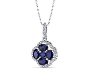 Created Blue Sapphire Clover Pendant Necklace Sterling Silver 2.25 Carats Created Blue Sapphire Clover Pendant Necklace Sterling Silver 2.25 Carats