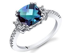 14K White Gold Created Alexandrite Ring Cushion Checkerboard Cut 2.50 Carats Size 5-9 14K White Gold Created Alexandrite Ring Cushion Checkerboard Cut 2.50 Carats Size 5-9
