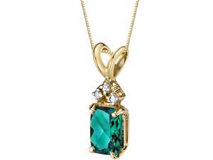 14k Yellow Gold 1.00 Carats Radiant Cut Created Emerald Diamond Pendant