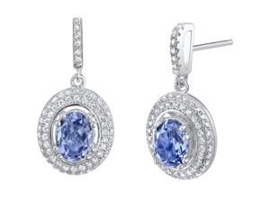 Simulated Tanzanite Halo Dangle Earrings Sterling Silver Simulated Tanzanite Halo Dangle Earrings Sterling Silver