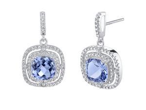 Simulated Tanzanite Sterling Silver Cushion Swing Earrings Simulated Tanzanite Sterling Silver Cushion Swing Earrings