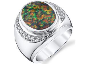 Men's Created Black Opal Godfather Ring Sterling Silver Size 8-13 Men's Created Black Opal Godfather Ring Sterling Silver Size 8-13