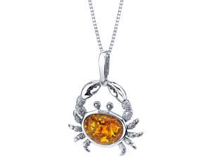 Baltic Amber Sterling Silver Crab Pendant Necklace