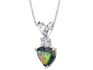 14k White Gold Heart Shape Created Black Opal Diamond Pendant 14k White Gold Heart Shape Created Black Opal Diamond Pendant