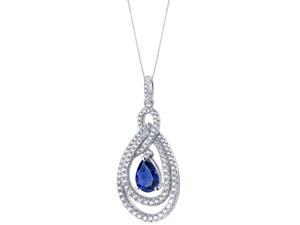 Tear Drop Created Blue Sapphire Sterling Silver Glamour Pendant Necklace Tear Drop Created Blue Sapphire Sterling Silver Glamour Pendant Necklace