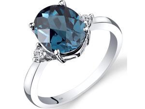 14K White Gold London Blue Topaz Diamond Ring 2.75 Carat Oval Cut Size 7