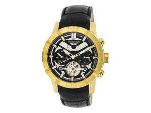 Heritor Automatic Hannibal Semi-Skeleton Leather-Band Watch - Gold/Black