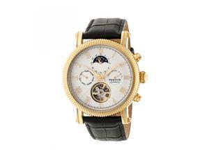 Heritor Automatic Winston Semi-Skeleton Leather-Band Watch - Gold/White