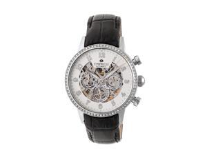 Empress Beatrice Automatic Skeleton Dial Leather-Band Watch W/Day/Date - Silver