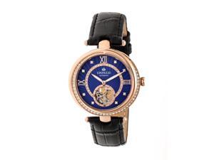 Empress Stella Automatic Semi-Skeleton Dial Leather-Band Watch - Black/Purple