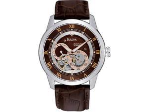 Bulova Brown Dial Leather Strap Mechanical Mens Watch 96A120