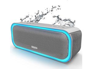 DOSS Bluetooth Speaker SoundBox Pro Wireless Speaker with 20W Stereo Sound Active Extra Bass Bluetooth 50 IPX6 Waterproof Wireless Stereo Pairing MultiColors Lights 20Hrs Playtime Grey