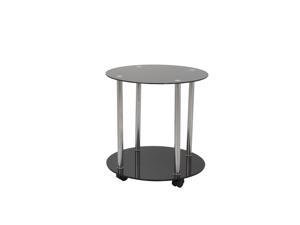 AVF Two Tier Wheeled and Occasional Table in Black Glass and Chrome (T62-A)