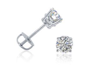 AGS Certified 1/2ct tw Round Diamond Stud Earrings set in 14K White Gold with Screw-Backs
