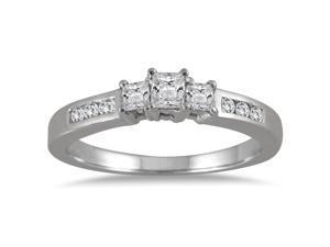 1/2 Carat TW Princess Cut Diamond Three Stone Ring in 10K White Gold