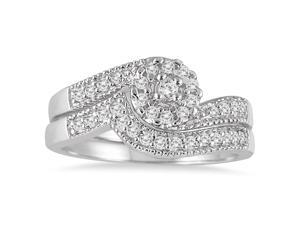 1/3 Carat TW Cluster Diamond Bridal Set in 10K White Gold