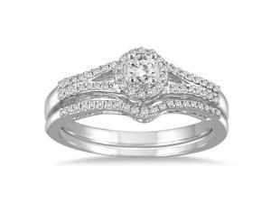 1/3 Carat TW Diamond Halo Bridal Set in 10K White Gold (K-L Color, I2-I3 Clarity)