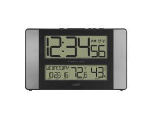 11" Gray and Black Atomic Digital Wall Clock with Temperature and Calendar 11" Gray and Black Atomic Digital Wall Clock with Temperature and Calendar