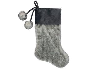 20.5-Inch Gray Faux Fur Christmas Stocking with Corduroy Cuff and Pom Poms 20.5-Inch Gray Faux Fur Christmas Stocking with Corduroy Cuff and Pom Poms