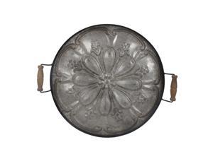 28.25" Brown Ravello Round Tray With Wood Handles 28.25" Brown Ravello Round Tray With Wood Handles