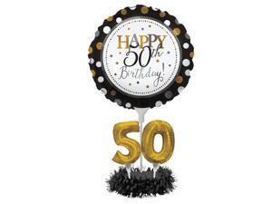 Pack of 4 Black and Gold "Happy 50th Birthday" Party Balloon Centerpiece Kit 24" Pack of 4 Black and Gold "Happy 50th Birthday" Party Balloon Centerpiece Kit 24"
