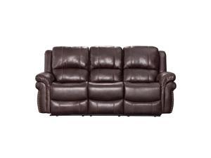77" Brown Leather Upholstery Manual Dual Recliner Sofa with Padded Arms 77" Brown Leather Upholstery Manual Dual Recliner Sofa with Padded Arms
