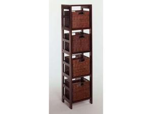 Winsome 92814 Espresso Beechwood Rattan 5PC SET SHELF 4-SECT WITH 4 SMALL BASKETS Winsome 92814 Espresso Beechwood Rattan 5PC SET SHELF 4-SECT WITH 4 SMALL BASKETS